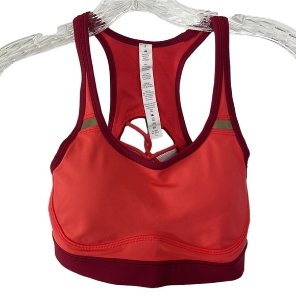 Lululemon Sweaty or Not Bra II Women's 2 Alarming Cranberry Coral Red Strappy - Picture 2 of 13